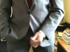 He shows us his new suits and he like to jerk off