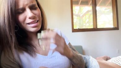 Hot mom chokes on my dick while riding missionary creampie
