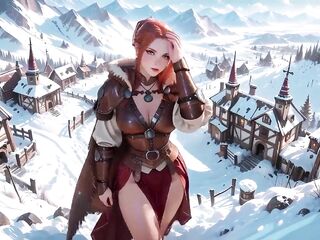 Redhead Warrior in Snow! Forbidden Leather Armor Seduction in Medieval Village. Cold Queen Unzips Her Gear & Goes Wild!