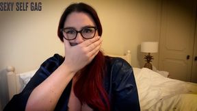 Lacey - Sexy Self Gag HD ( Clear Tape Gag , Scarf Gag , Duct Tape Gag , Huge Mouth Stuffing )