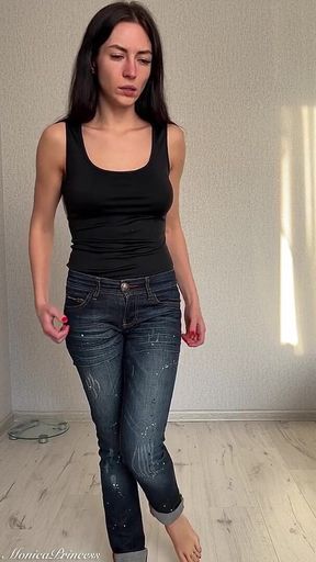 Pee in Jeans Standing up by Accident, Panty Wetting