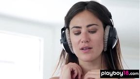Hot naked brunette teen DJ Madison Walker dancing to rhythm