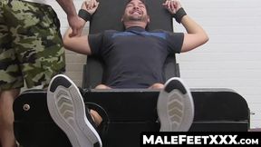 MaleFeetXXX.com - Tied up jock has his toes and nipples tickled by his man
