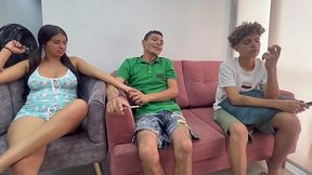 Cuckold bf watching his best friend smashing his busty Latina gf