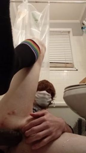Femboy Tries New Dildo in Bathroom