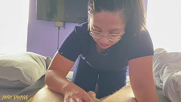 NURSE Jaya Sucks BWC while in Scrubs for BIG CUMSHOT