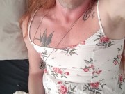 Made me come on my own face, redhead trans solo masturbation
