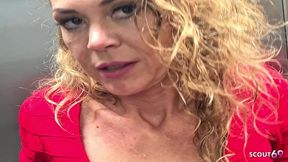 german curly hair mature wife talk to quick risky cheating fuck at public elevator with stranger