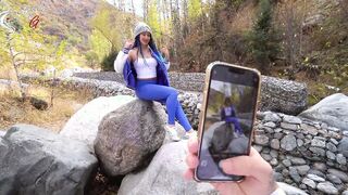 Super oral sex into nature after a photo shoot of young tourists