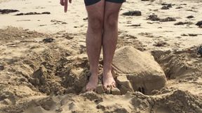 Manlyfoot - Slow Motion Smashing and Stomping on Sand Castle on the Beach with Big Male Feet