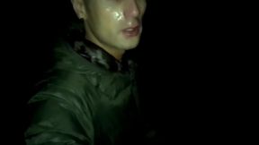 Night Outdoor Walking with Face Covered by Cum and Cum Tasting (full Vid)