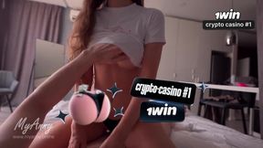 A curly-haired model in sneakers gets a sweet creampie - Fetish shoes, sneakers, feet