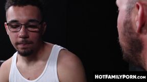 HotFamilyPorn.com - Stepdad Dustin Steele and stepson Angel Alden breed after intense