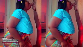 Black beauty gags on BBC during wet sloppy blowjob