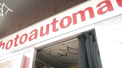 intense public making out session - two amateur lesbians like being watched in the photo booth