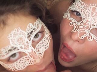 2 lesbos perfectly suck balls and knob and drink cum
