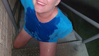 Boyfriend soaking me with his warm piss outside