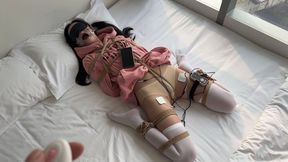 FX73-Twin ponytails, Asian girl, white stockings, rope bondage, vibrating orgasm, whipping, electric shock, gagging, mouth opening