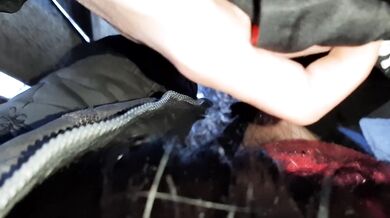 Quickie in the street toilet girl coats me sticky cum in clothes