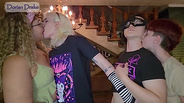 Super diverse orgy with a femboy, a crossdresser, a t-girl, a twink-trans and a cis girl