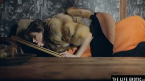 ”Watching herself in the mirror as she masturbates to an orgasm”