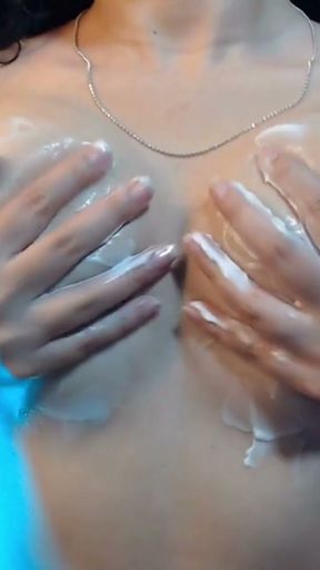 my neighbor touches her tits and fills them with milk   Clip 1
