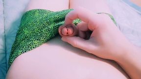 Guy in Beautiful Green Swimming Trunks Erotically Massages His