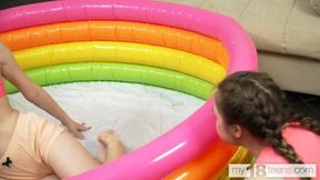 Two Playful Babes Splash Around in the Pool - A Steamy Lesbian Encounter!