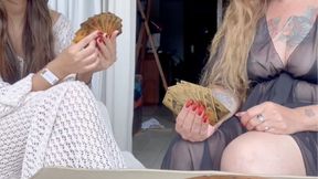 Step-mom and step-daughter chain smoking and playing cards