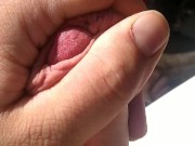 Farm boy jerks off in truck and then cums on pitchfork