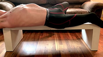 Relaxing Deep Body Double Feature Stretching Grinding on Stool and Laying on Table in Compression Tights Meditation Workout Stretch with soothing tunes