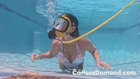 Carissa in the borrowed yellow OTS FFM and the monokini from MI playing in the pool