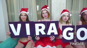 Merry Christmas group pussy party with 5 petite girls