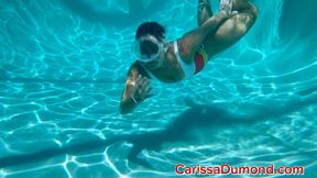 WW Carissa in the water with pantyhose, Keds, and a beach ball