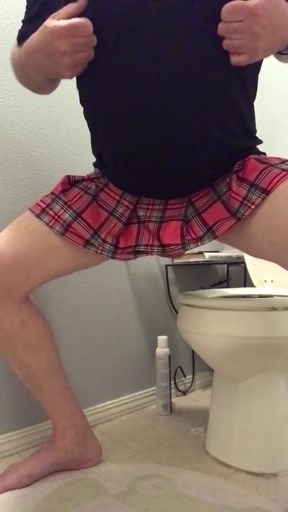Gay sissy showing off his sissy clit in the bathroom