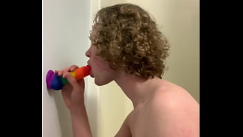 Sexy twink sucks dildo