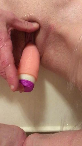 Dildo in shower & pussy