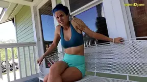 Balcony Desperation: Wetting Herself in Plain Sight
