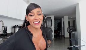 hot busty shemale masturbates her huge cock