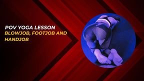 POV yoga lesson blowjob, footjob and handjob