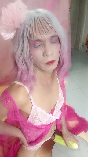 Transgender Oanh Le Wears a Sexy Dress and Masturbates.