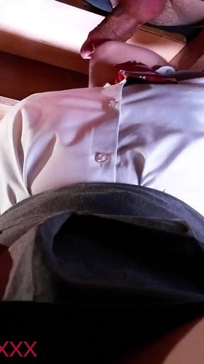 Hot Redhead Student Sucks Dick Under the Milking Table