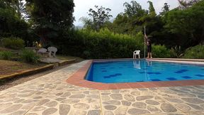 poolside seduction: busty blonde ashley grey seduces the pool boy for a raw outdoor session