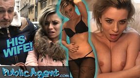 Public Agent featuring Haley Reed and Vicky Love's open mouth cumshot dirt
