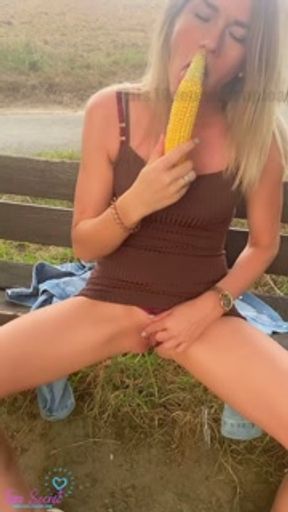 Tara Secret - Sweet CornPorn 🌽 Sexy Babe Fucking Her Pussy with Corn on the Fields "ALMOST CAUGHT"