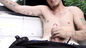 ”Tatted straight thug Lex Lane jacks off outdoor & cums”