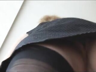 Aged English blond sweetheart in nylons upskirt tease
