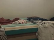 Risky wank & cum by window in hotel room