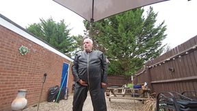 Leather overalls outside in the garden