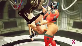 Shemale Overwhelms Chained Blond Lover in Futuristic Lust-Filled Tryst